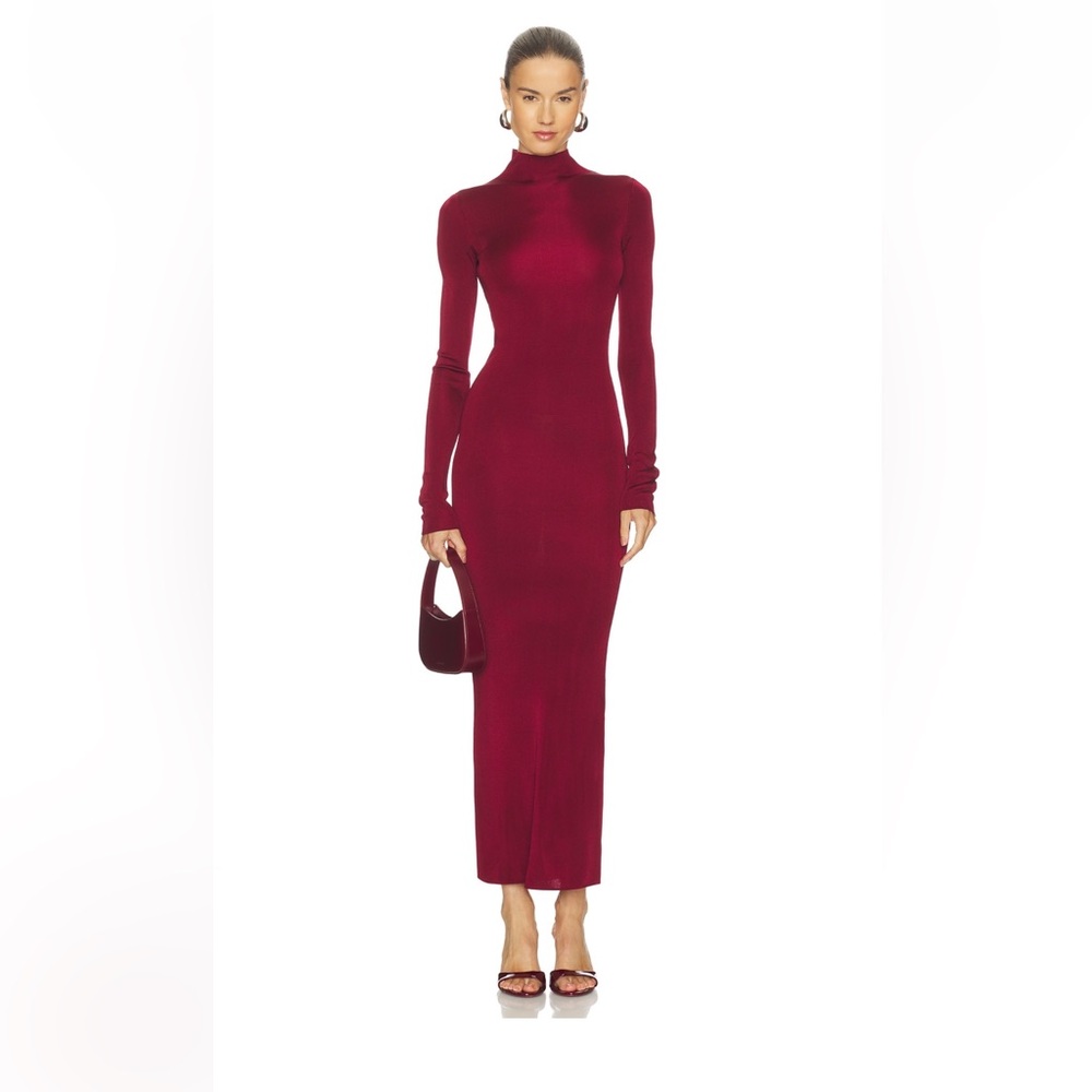 L'Academie Syndi Maxi Knit Dress in Burgundy